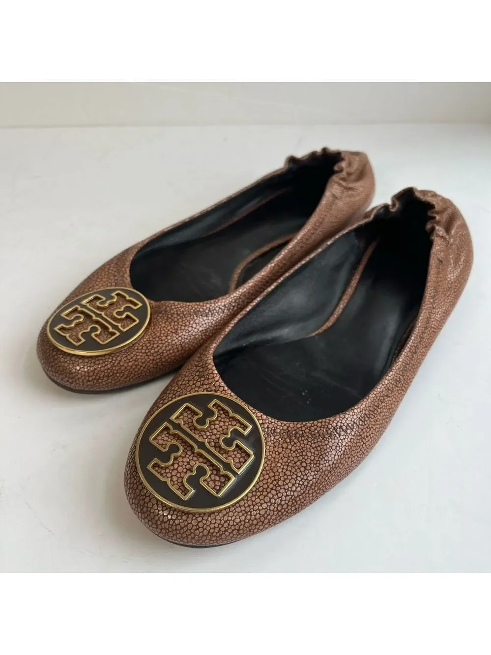 Tory Burch Brown Stingray Embossed Leather Ballet Flats Size 10